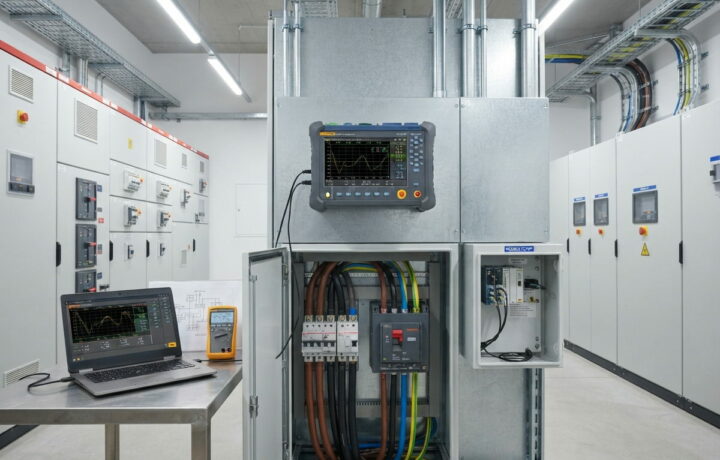 Analizador de redes conectado al cuadro eléctrico de una industria